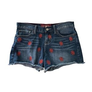 LUCKY BRAND Coral Embroidered Boardwalk Coastal denim cutoff shorts size 0/25
